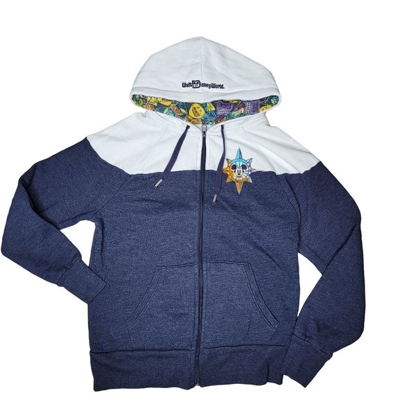 disney parks mickey mouse zip up hooded sweat shirt embroidered nautical compus - Picture 6 of 6